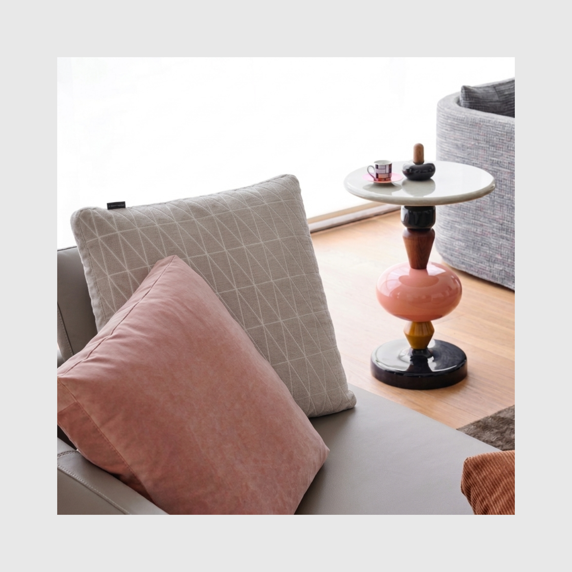 Zen Square Cushion – White Line Geometric
