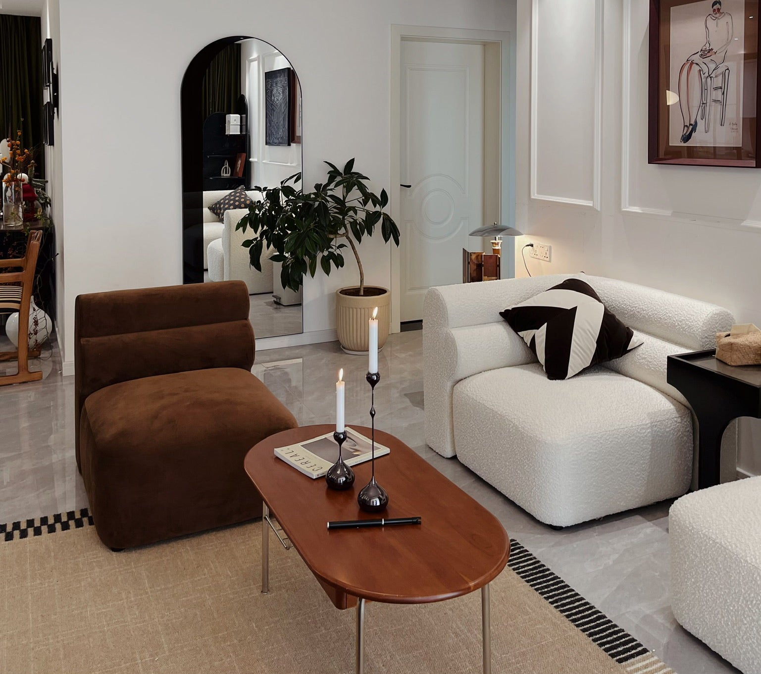 New Piece_Lift Loft_Loaf Corner Modular Sofa Boucle_White_Loaf Armless Modular Sofa Velvet_Caramel_Modular Sofa _1